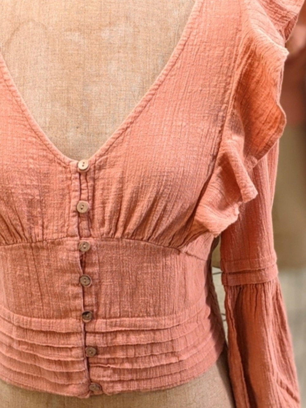 PRIMARK Rust Ruffle Button-Front Crop Top - Unbranded - Picture 3 of 8